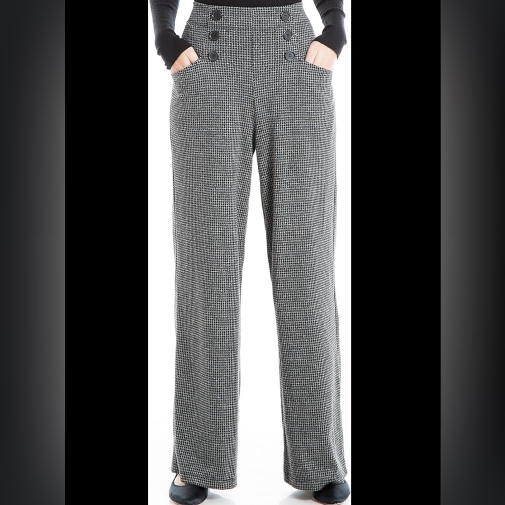 Max Studio London High Rise Wide Leg Sailor Pants Houndstooth Size XL/14